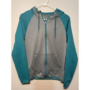 Nike Jacket Mens S Small‎ Gray Green Full Zip Therma Fit Swoosh Athletic Fleece